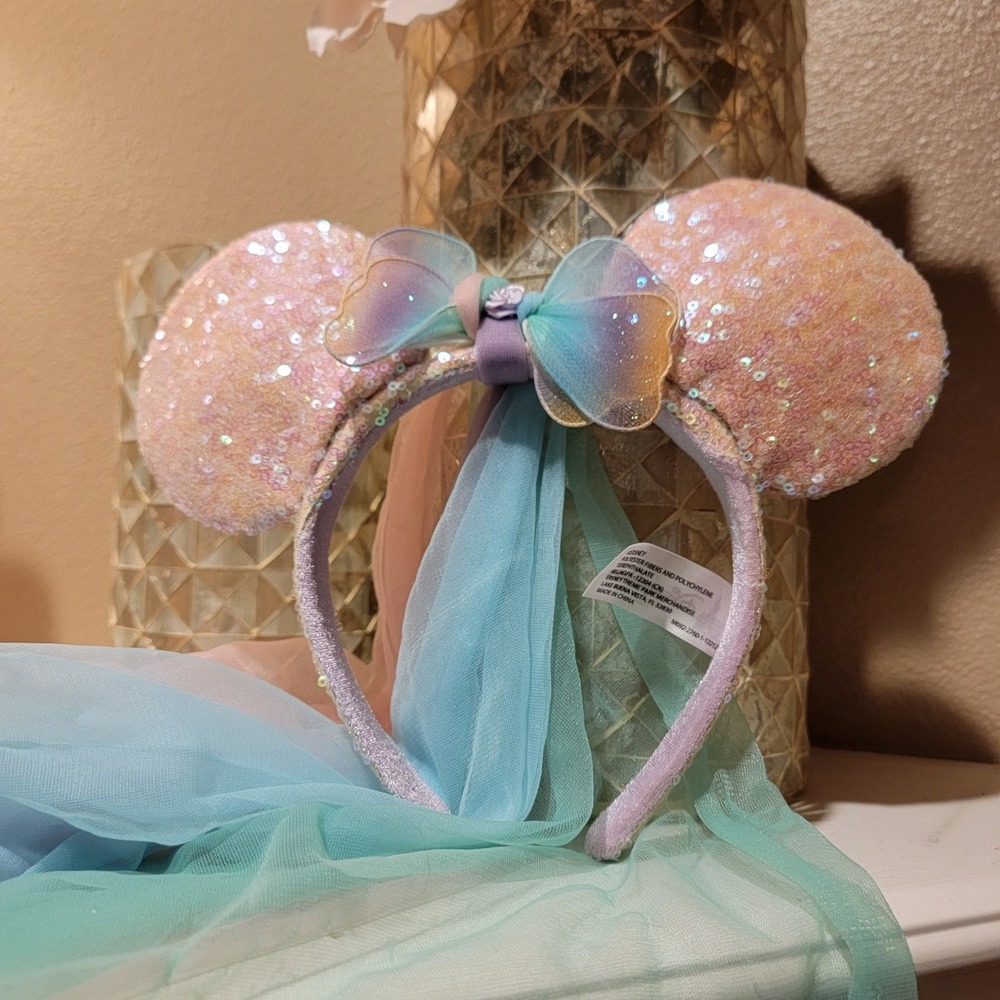 Disney Parks Butterfly Fairy Princess Minnie Mouse Sequin Ears Veil Pink Blue